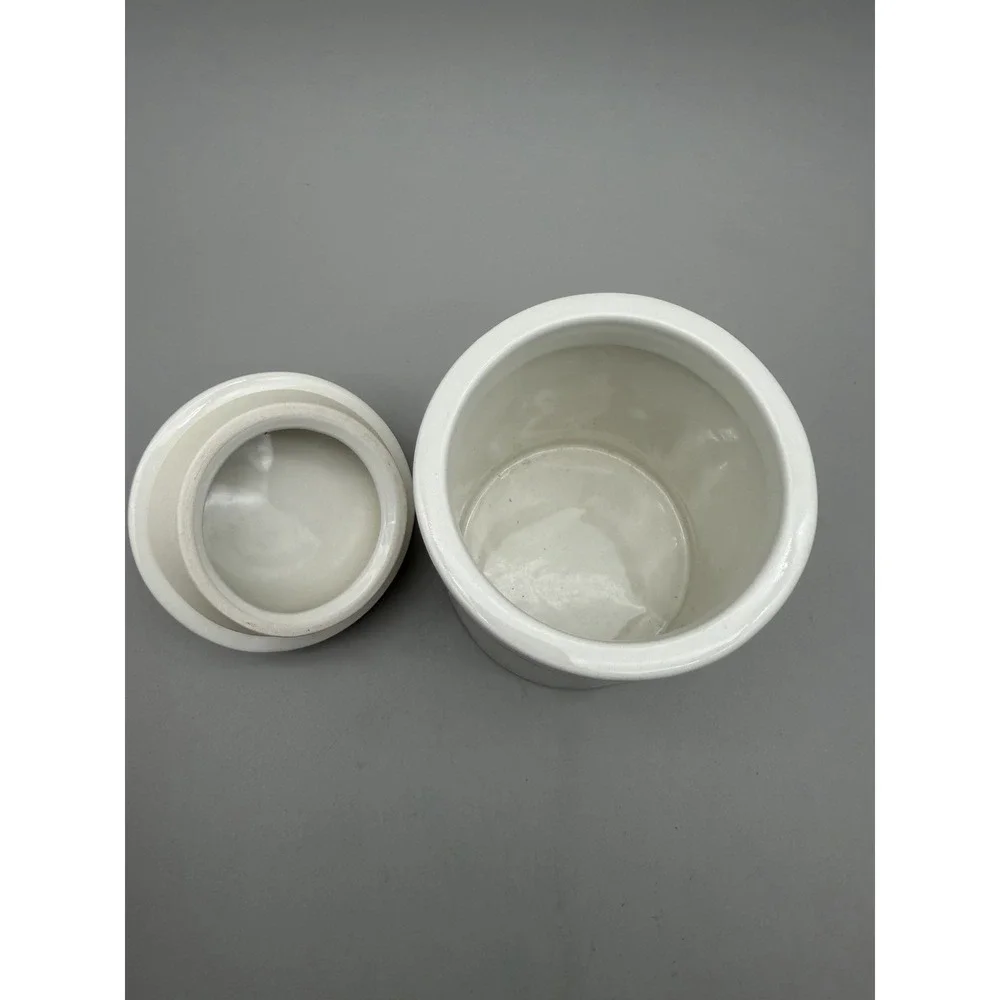 West Elm White Ceramic Canister w/ Dog Lid – Modern Kitchen Storage Jar